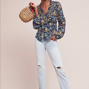 Anthropologie Embroidered Peasant Blouse